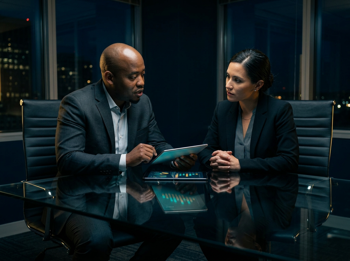 Julius Ndahiro, founder of NEXACC, reviewing financials with a client in the Phoenix office